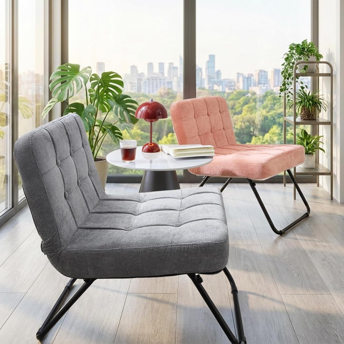 Folding Accent Chair Corduroy Lounge Seat Metal Legs Grey - Kwikley