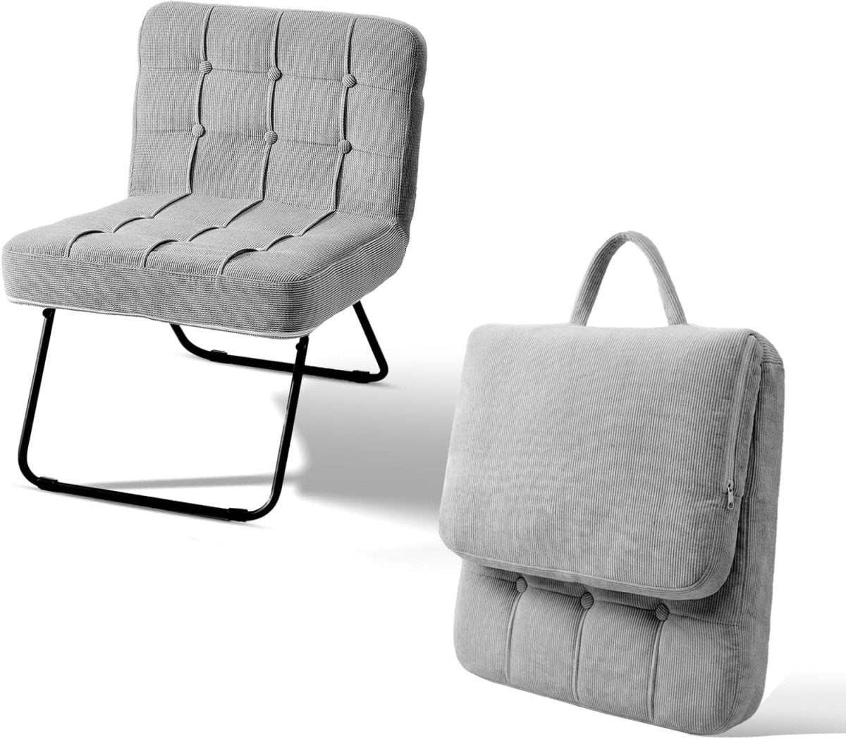 Folding Accent Chair Corduroy Lounge Seat Metal Legs Grey - Kwikley