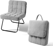 Folding Accent Chair Corduroy Lounge Seat Metal Legs Grey - Kwikley