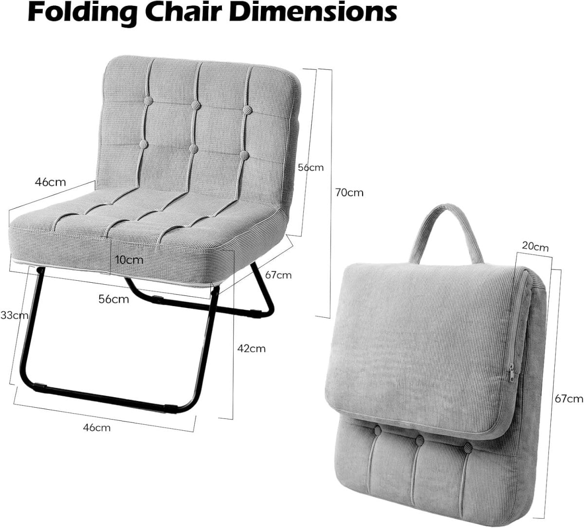 Folding Accent Chair Corduroy Lounge Seat Metal Legs Grey - Kwikley