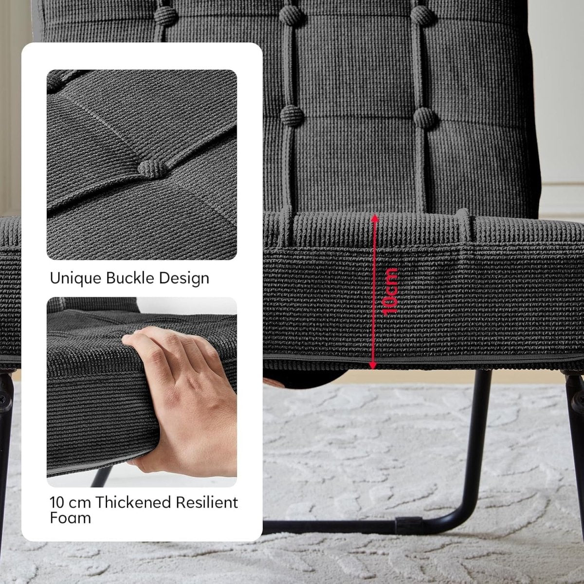 Folding Accent Chair Corduroy Tub Seat Metal Legs Black - Kwikley