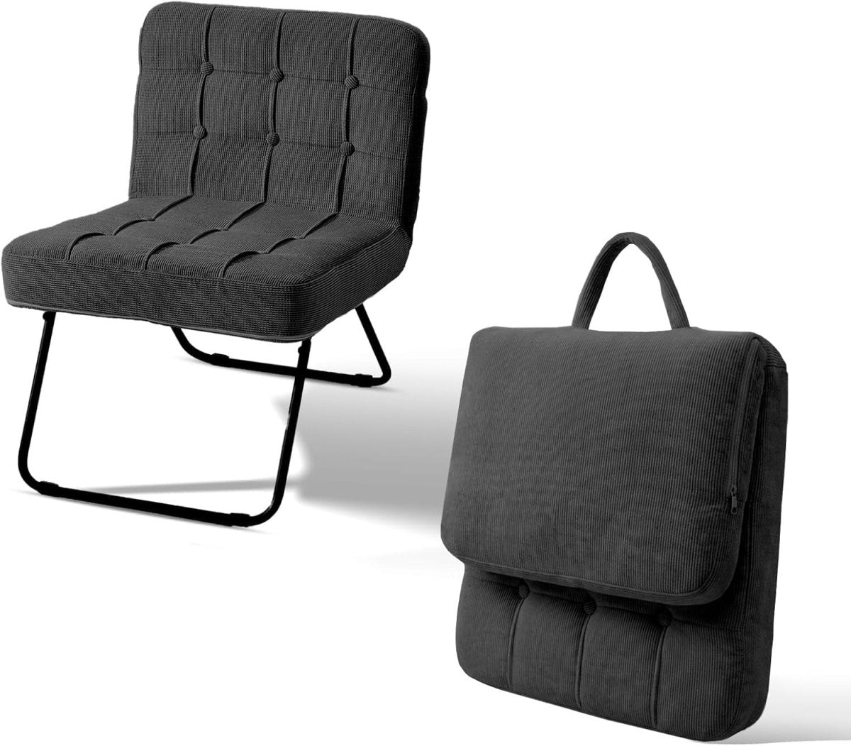 Folding Accent Chair Corduroy Tub Seat Metal Legs Black - Kwikley
