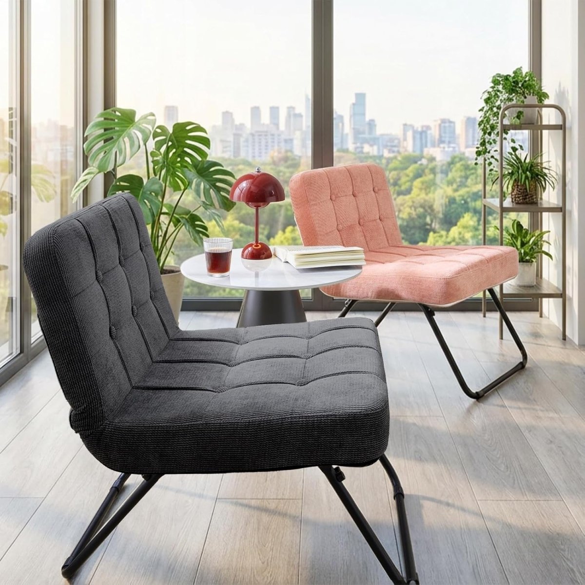 Folding Accent Chair Corduroy Tub Seat Metal Legs Black - Kwikley