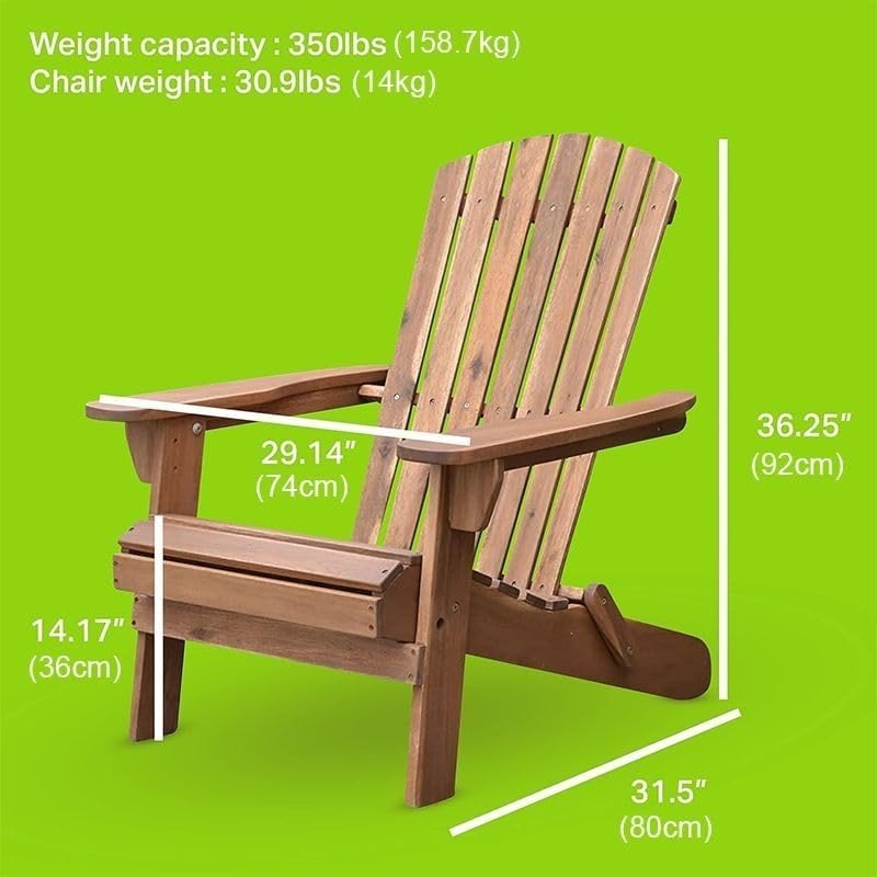 Folding Adirondack Garden Chair Ergonomic Wooden Outdoor Patio Seat - Kwikley
