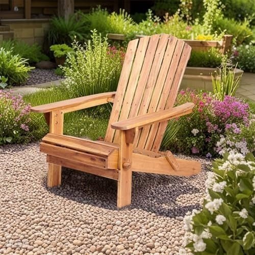 Folding Adirondack Garden Chair Ergonomic Wooden Outdoor Patio Seat - Kwikley