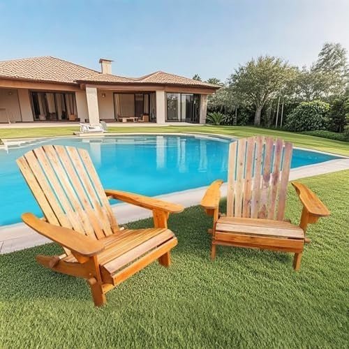Folding Adirondack Garden Chair Ergonomic Wooden Outdoor Patio Seat - Kwikley