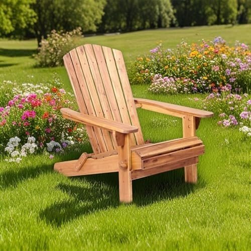 Folding Adirondack Garden Chair Ergonomic Wooden Outdoor Patio Seat - Kwikley
