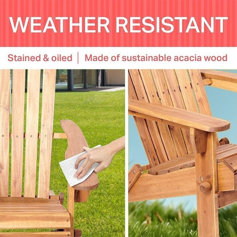 Folding Adirondack Garden Chair Ergonomic Wooden Outdoor Patio Seat - Kwikley