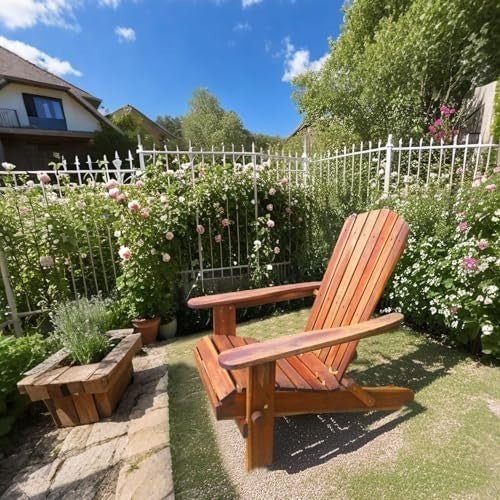 Folding Adirondack Garden Chair Ergonomic Wooden Outdoor Patio Seat - Kwikley