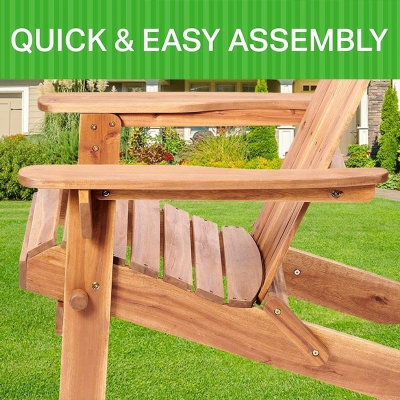 Folding Adirondack Garden Chair Ergonomic Wooden Outdoor Patio Seat - Kwikley