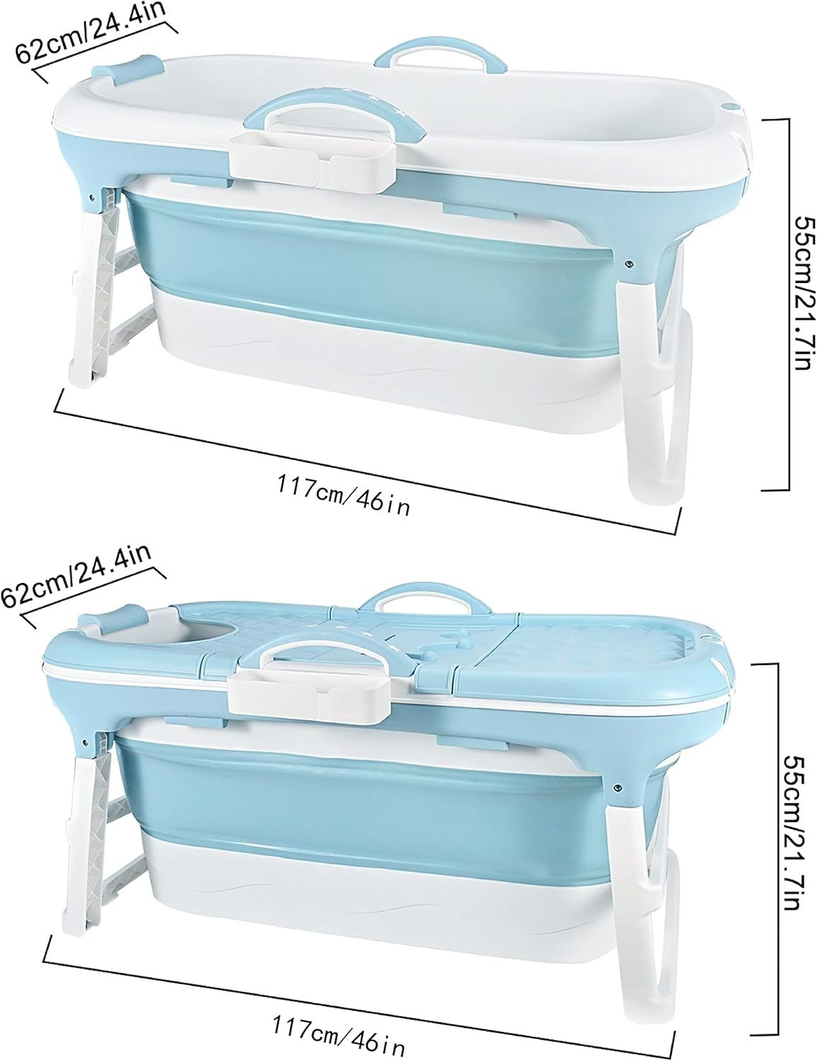 Folding Adult Bathtub 117x61x53cm Blue Portable Ice & Hot Bath Freestanding - Kwikley
