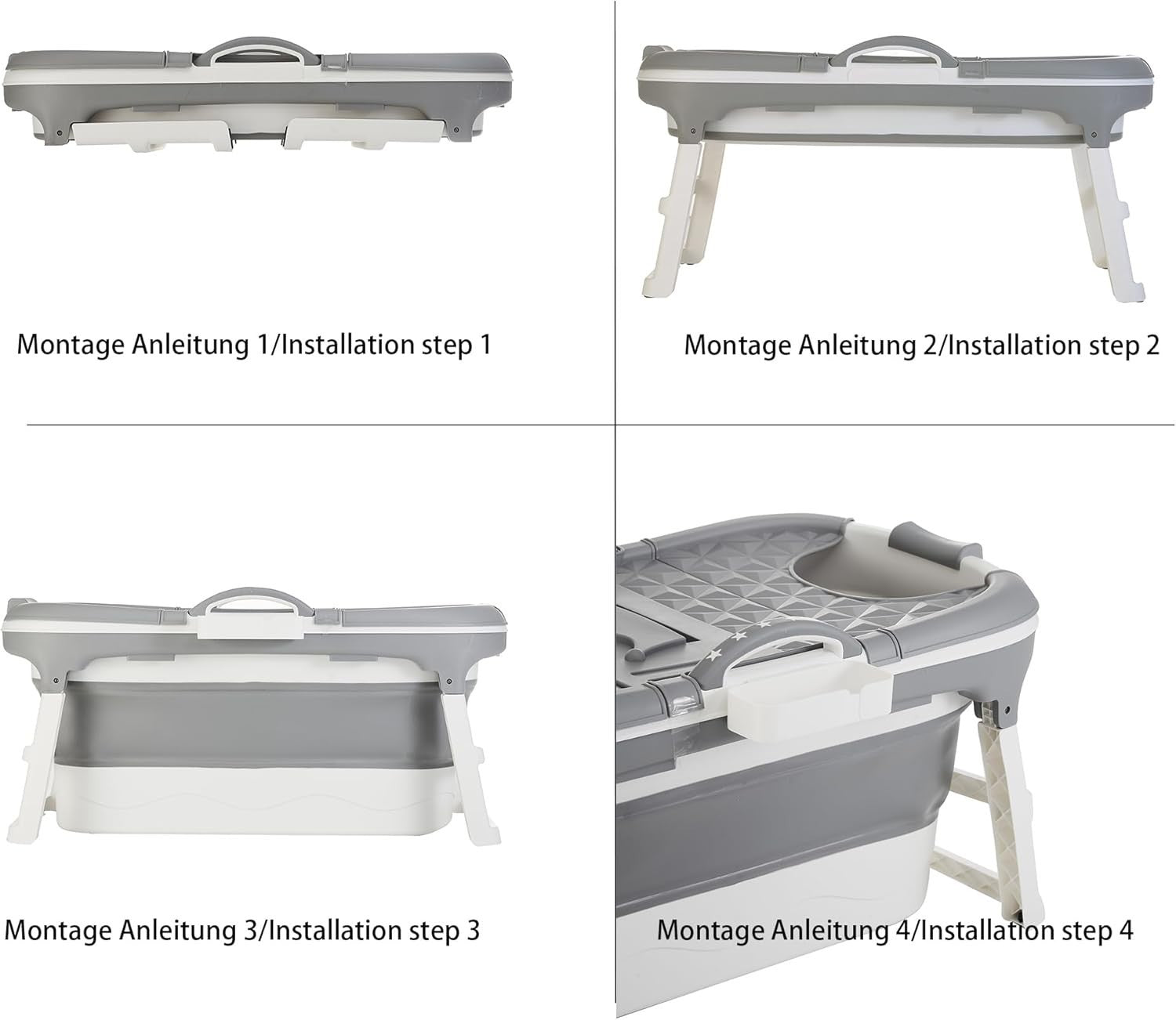 Folding Adult Bathtub 118x62x55cm Grey Portable Ice & Soaking Bath - Kwikley