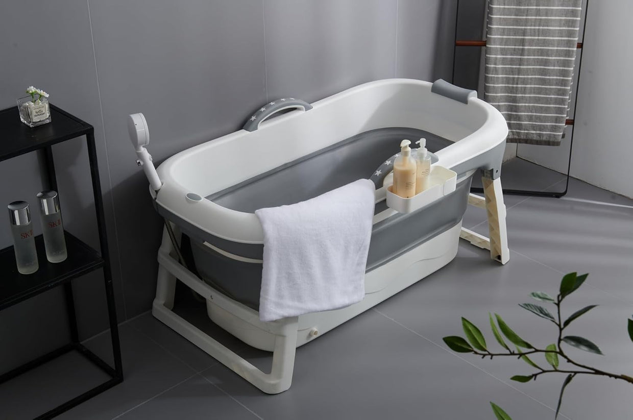 Folding Adult Bathtub 118x62x55cm Grey Portable Ice & Soaking Bath - Kwikley