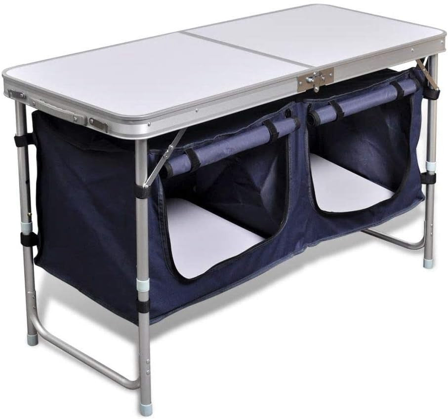 Folding Aluminium Camping Cupboard Table Storage Unit Outdoor Kitchen - Kwikley
