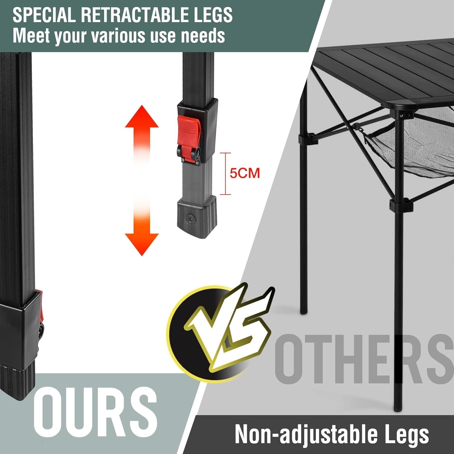 Folding Aluminium Camping Table Large Height Adjustable 60kg Outdoor - Kwikley