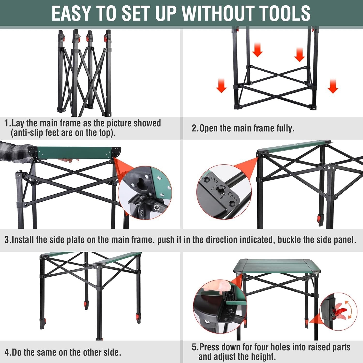 Folding Aluminium Camping Table Large Height Adjustable 60kg Outdoor - Kwikley