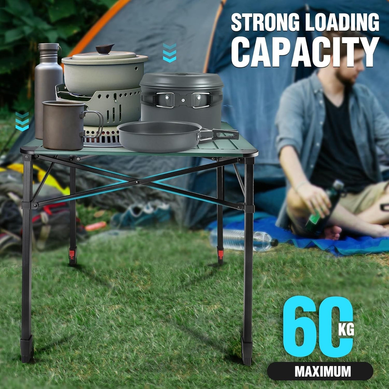Folding Aluminium Camping Table Large Height Adjustable 60kg Outdoor - Kwikley