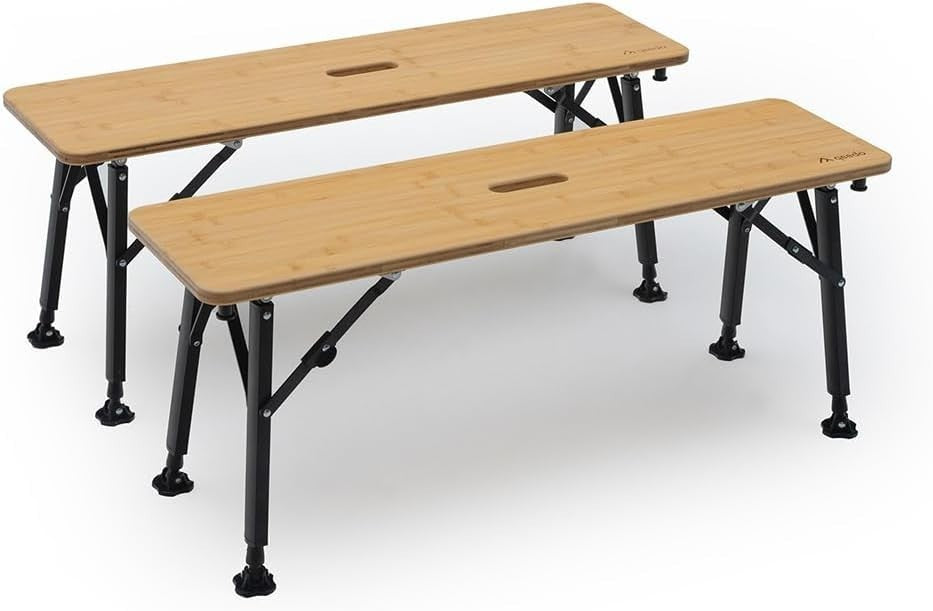 Folding Bamboo Camping Bench Set 2x – Portable, Lightweight, Durable - Kwikley