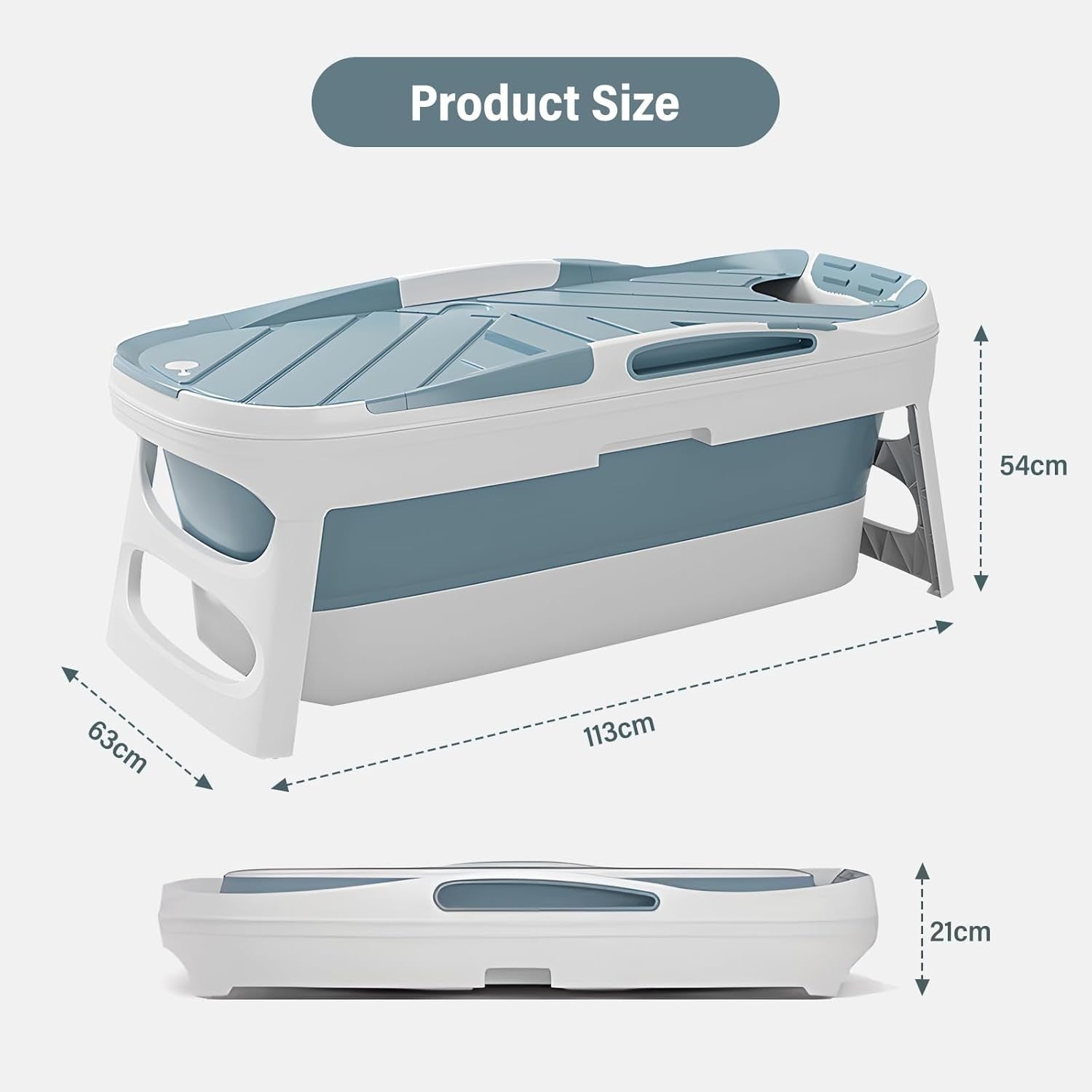 Folding Bathtub 113x63x54cm Blue Portable Adults Children Soaking Spa Tub - Kwikley
