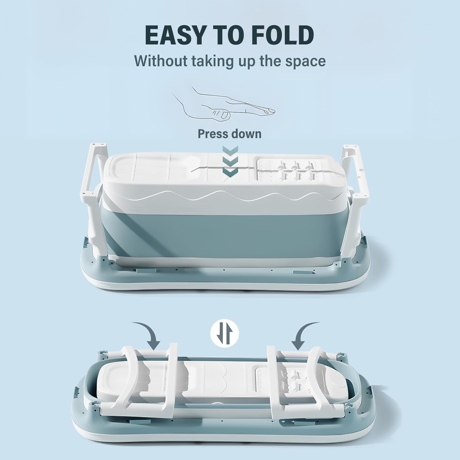 Folding Bathtub 113x63x54cm Blue Portable Adults Children Soaking Spa Tub - Kwikley