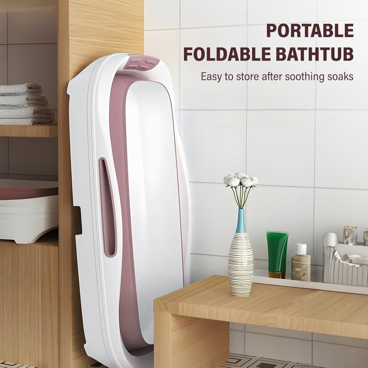 Folding Bathtub 113x63x54cm Pink Portable Adults Children Soaking Spa Tub - Kwikley