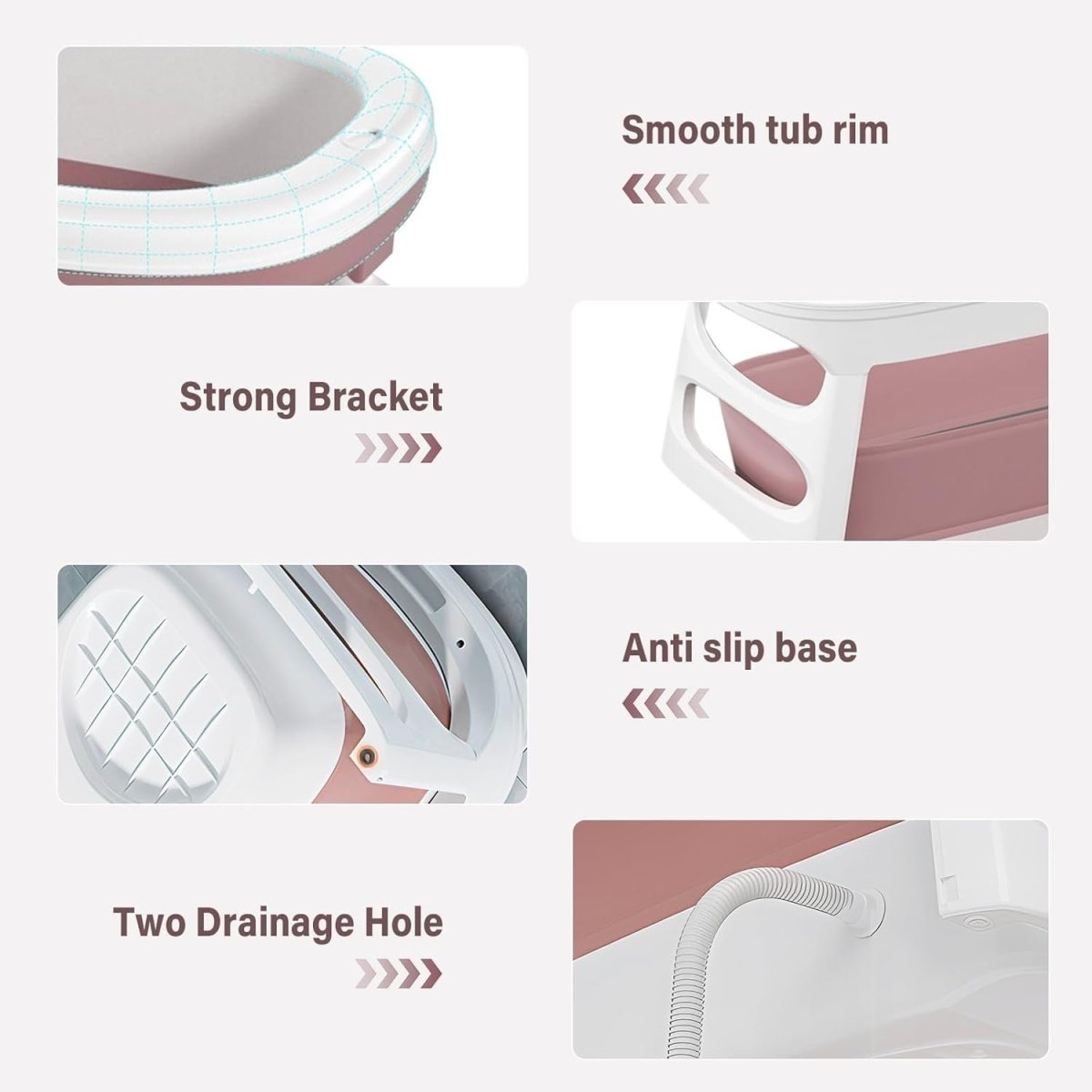 Folding Bathtub 113x63x54cm Pink Portable Adults Children Soaking Spa Tub - Kwikley