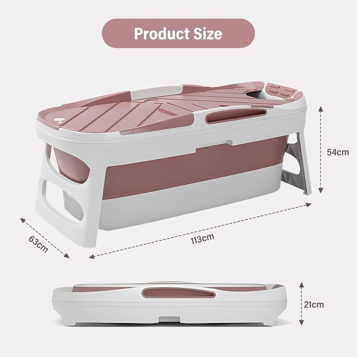 Folding Bathtub 113x63x54cm Pink Portable Adults Children Soaking Spa Tub - Kwikley