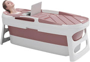Folding Bathtub 113x63x54cm Pink Portable Adults Children Soaking Spa Tub - Kwikley