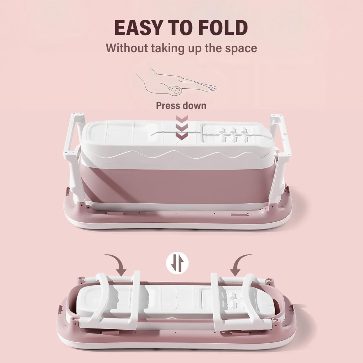 Folding Bathtub 113x63x54cm Pink Portable Adults Children Soaking Spa Tub - Kwikley