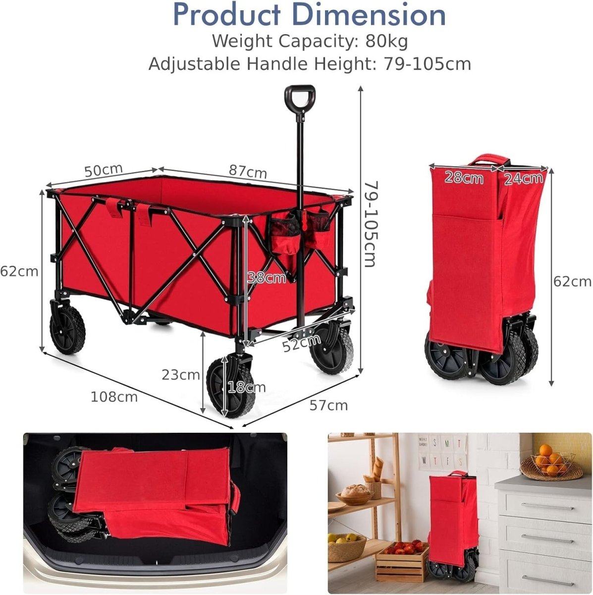 Folding Beach Garden Wagon Utility Cart for Camping & Shopping - Kwikley