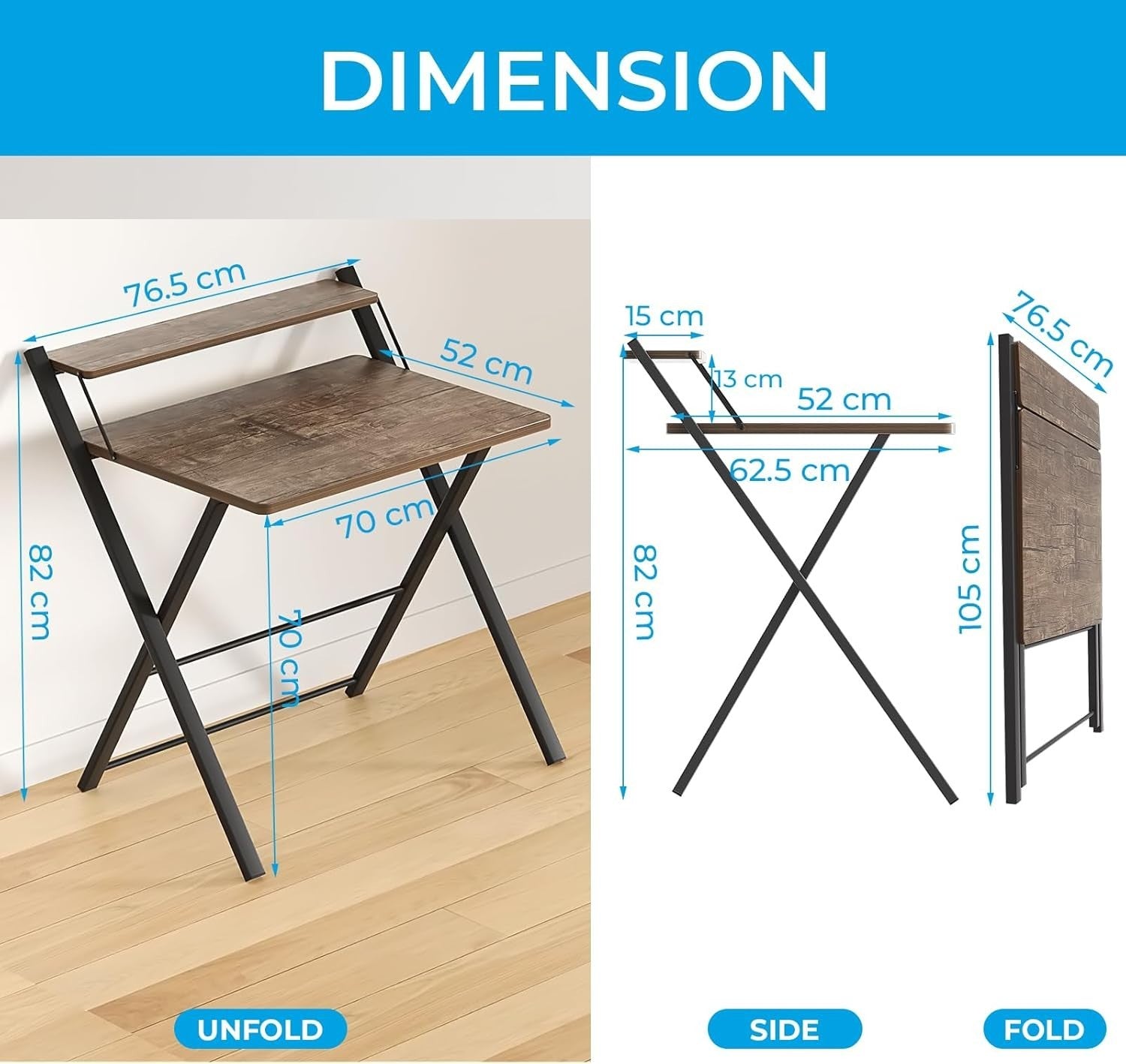 Folding Brown Computer Desk with Shelf Small Space Workstation - Kwikley