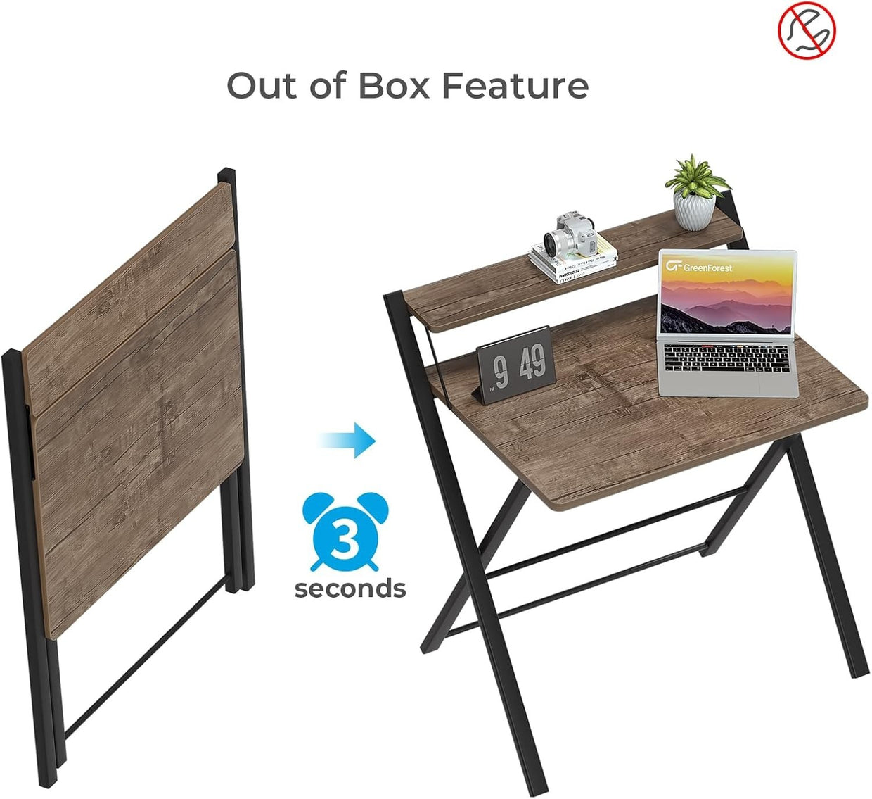 Folding Brown Computer Desk with Shelf Small Space Workstation - Kwikley