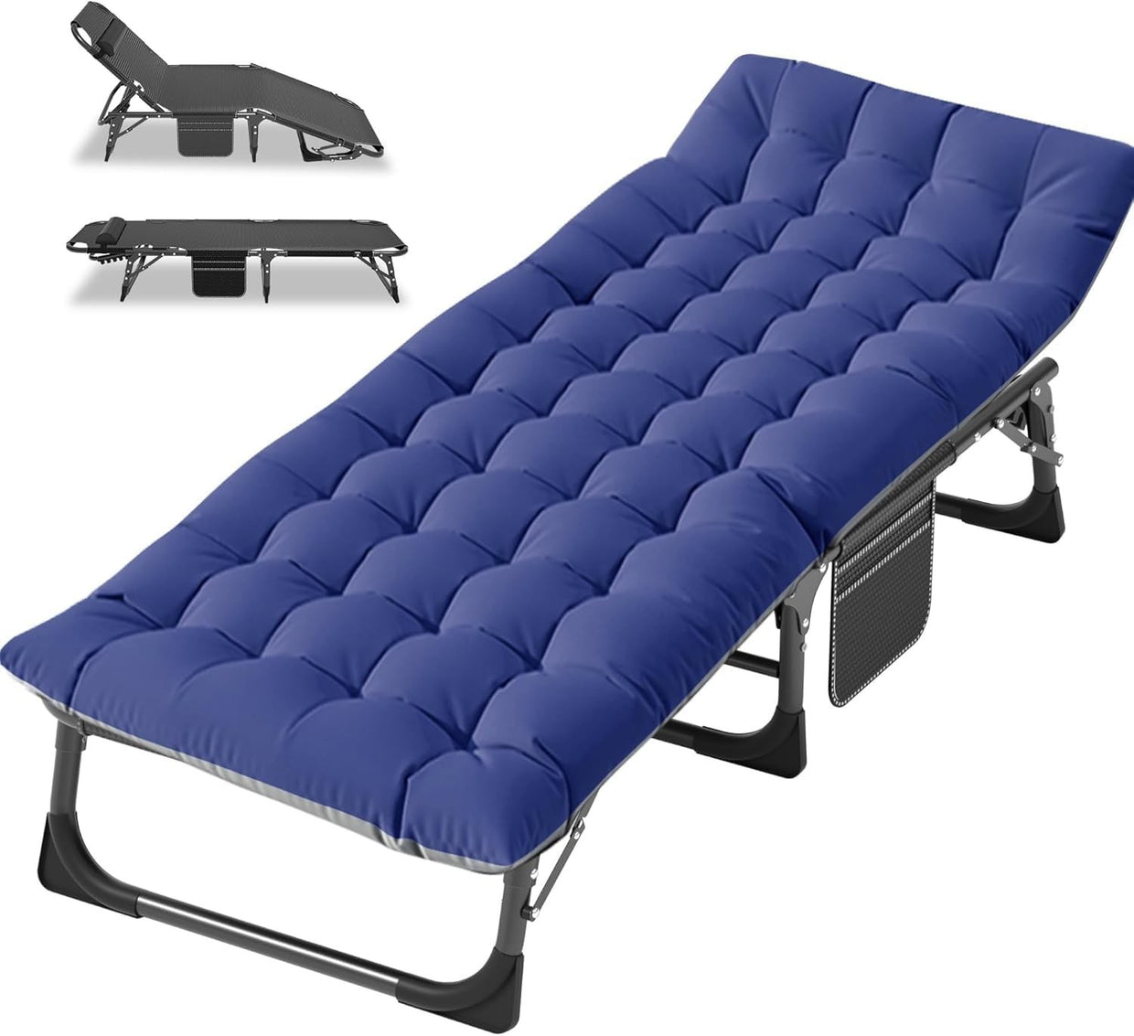 Folding Camp Bed with Mattress 200KG Support Wide Steel Guest Cot Blue - Kwikley
