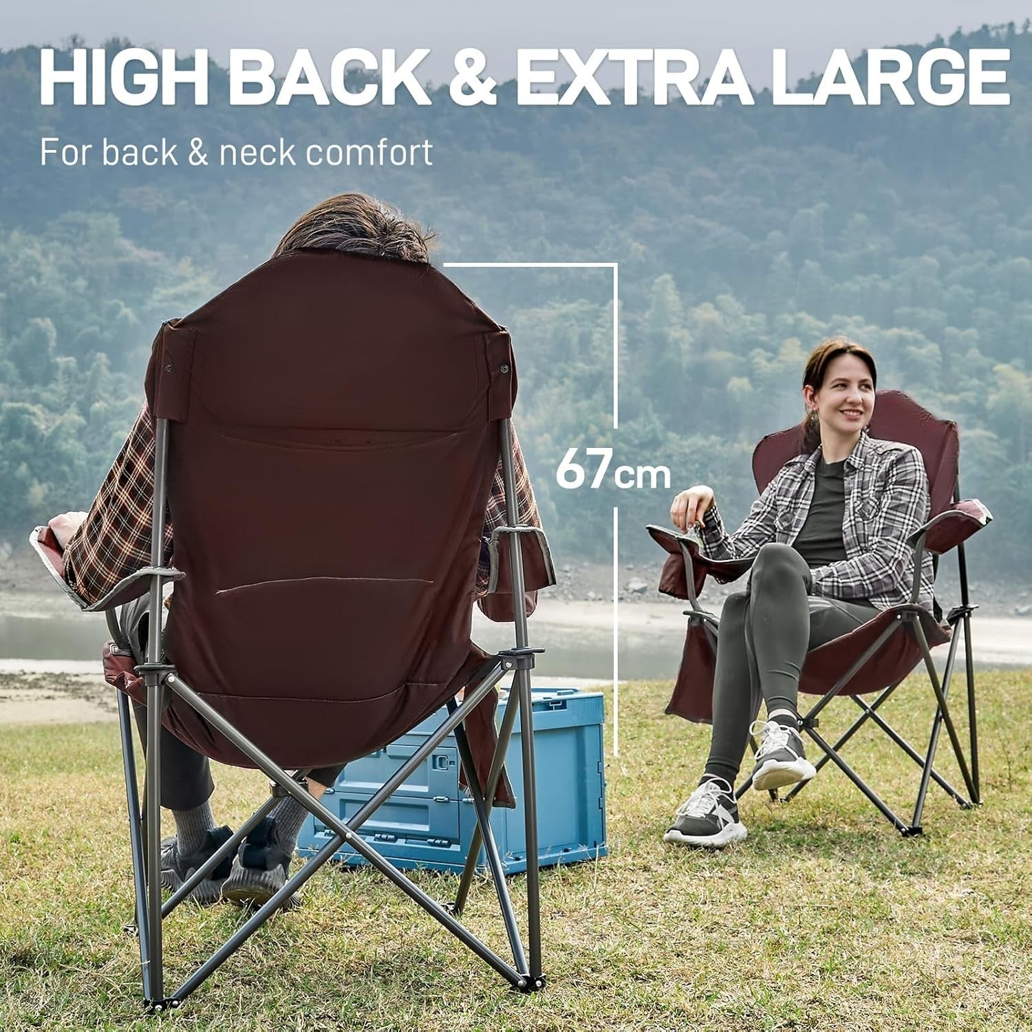Folding Camping Chair Heavy Duty High Back Cup Holder Padded 160kg Max - Kwikley