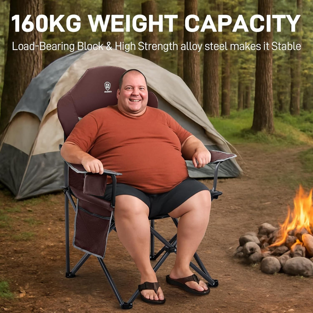 Folding Camping Chair Heavy Duty High Back Cup Holder Padded 160kg Max - Kwikley