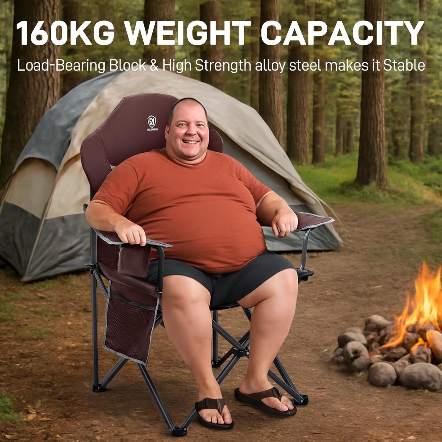 Folding Camping Chair Heavy Duty High Back Cup Holder Padded 160kg Max - Kwikley
