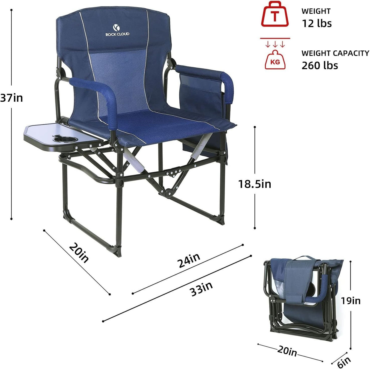 Folding Camping Chair with Side Table Portable Outdoor Hiking Fishing Seat - Kwikley