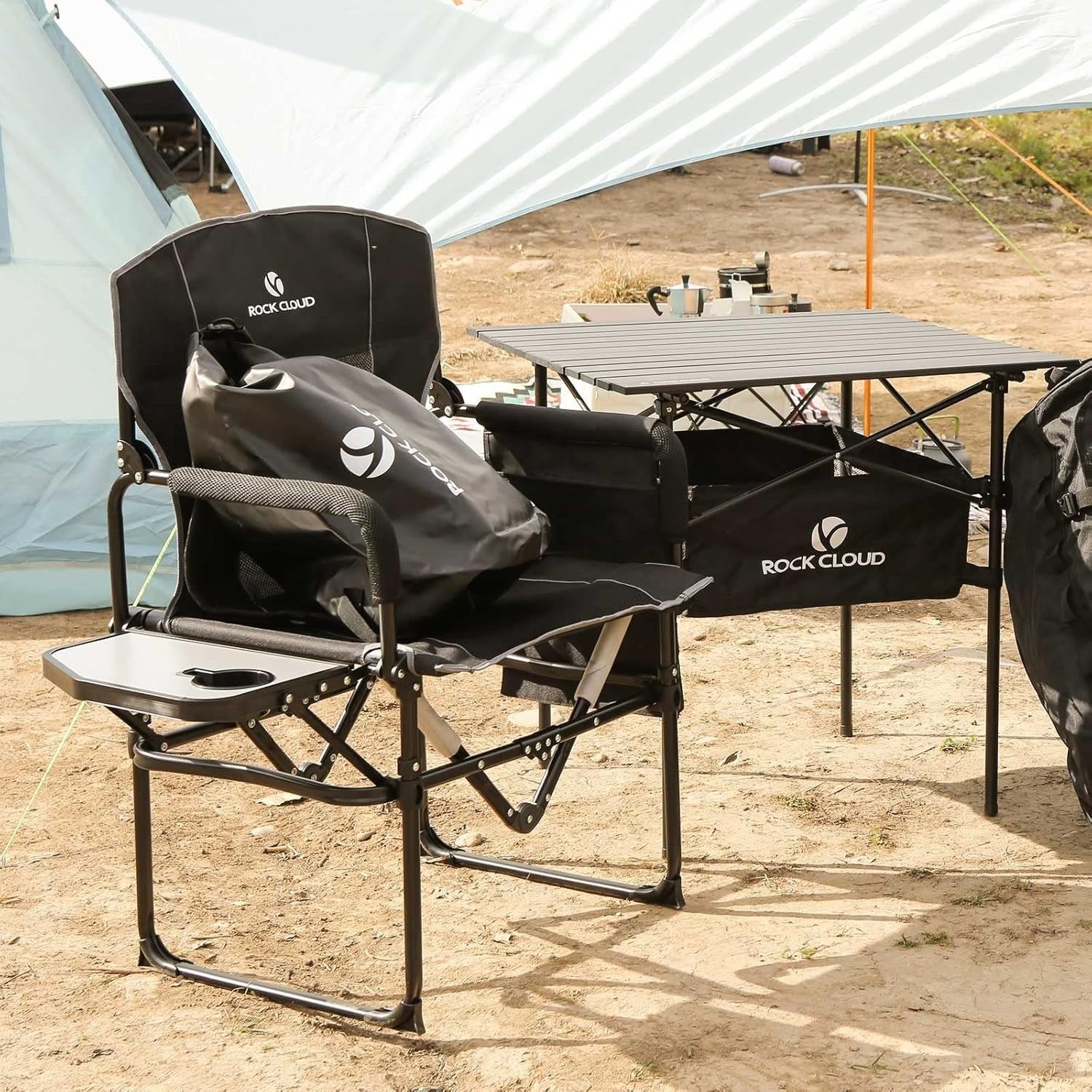 Folding Camping Chair with Side Table Portable Outdoor Hiking Fishing Seat - Kwikley