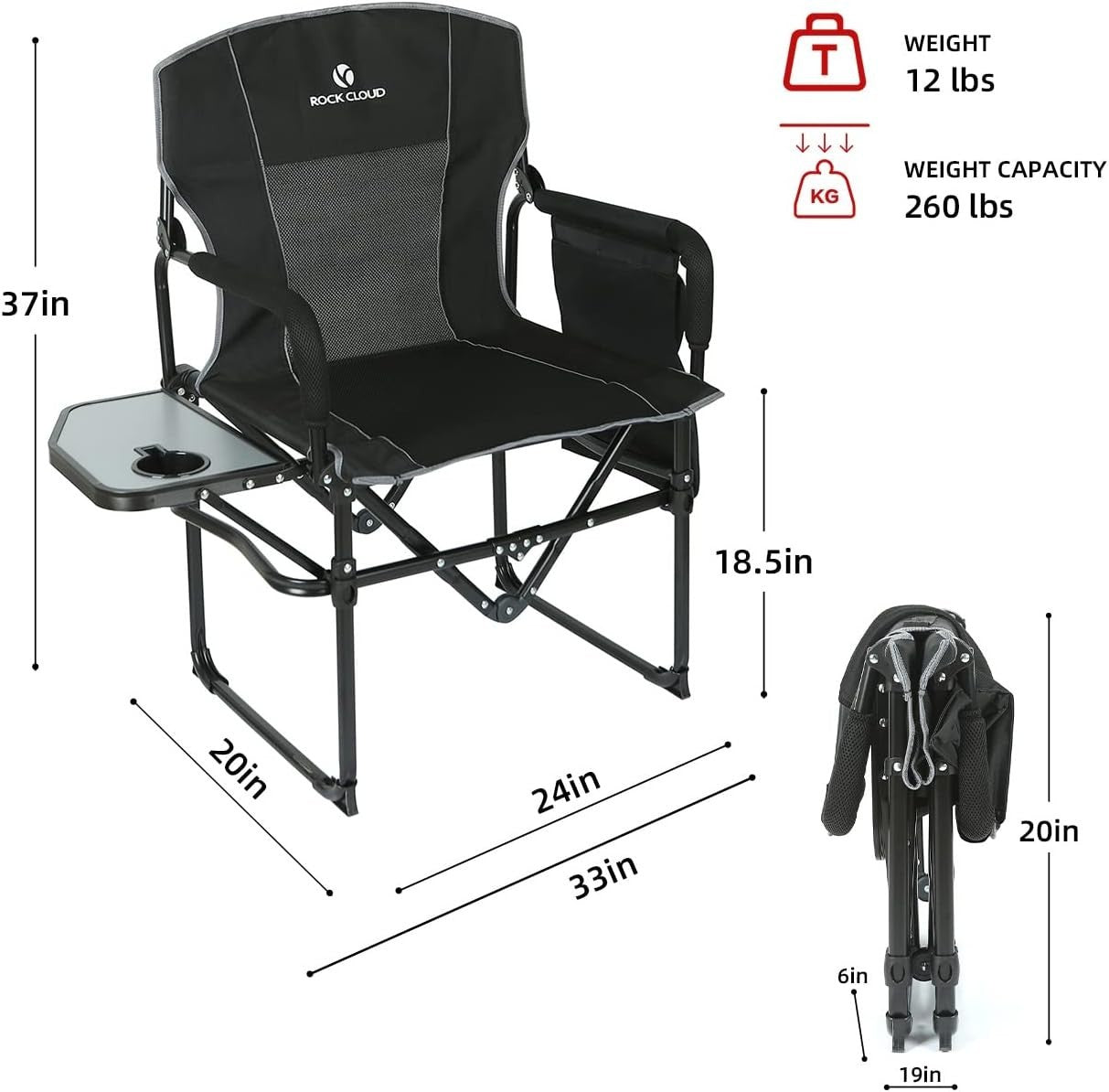 Folding Camping Chair with Side Table & Storage Pocket Outdoor Portable - Kwikley