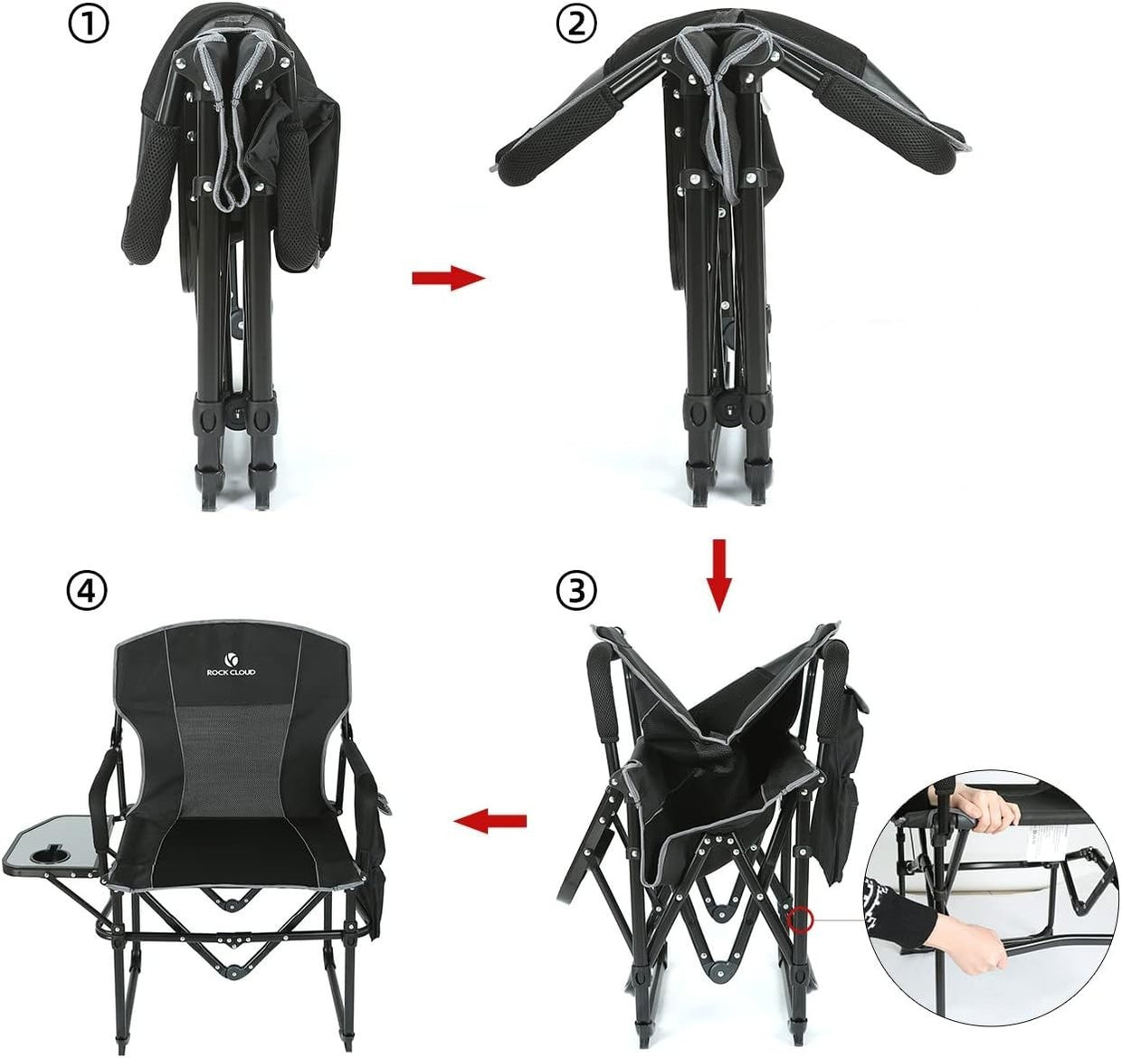 Folding Camping Chair with Side Table & Storage Pocket Outdoor Portable - Kwikley