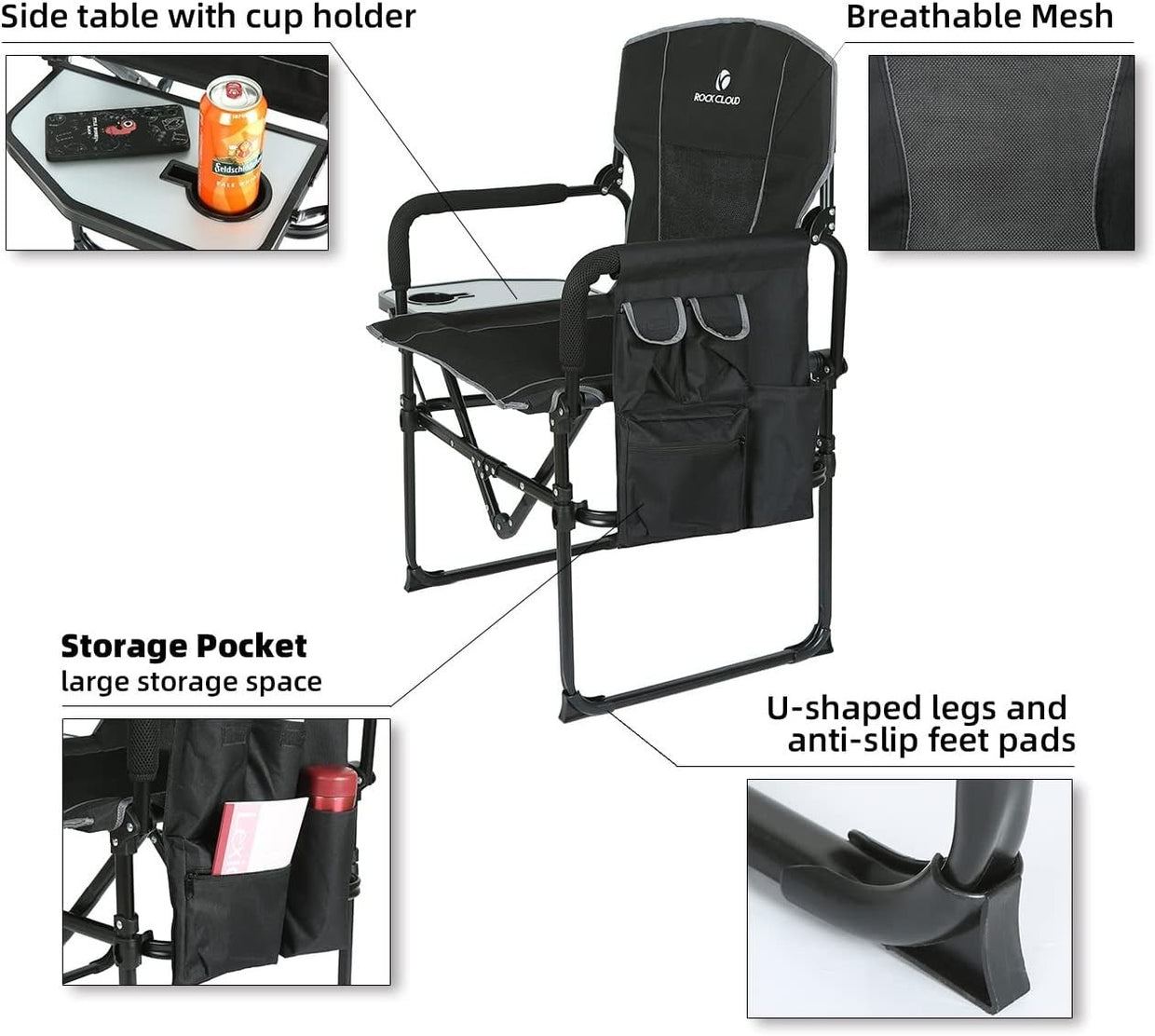 Folding Camping Chair with Side Table & Storage Pocket Outdoor Portable - Kwikley