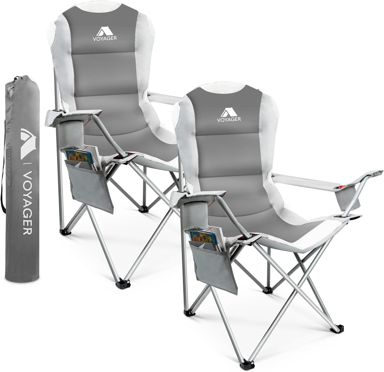 Folding Camping Chairs 2x Set w/ Cooler Bag Padded Seat Portable Outdoor - Kwikley