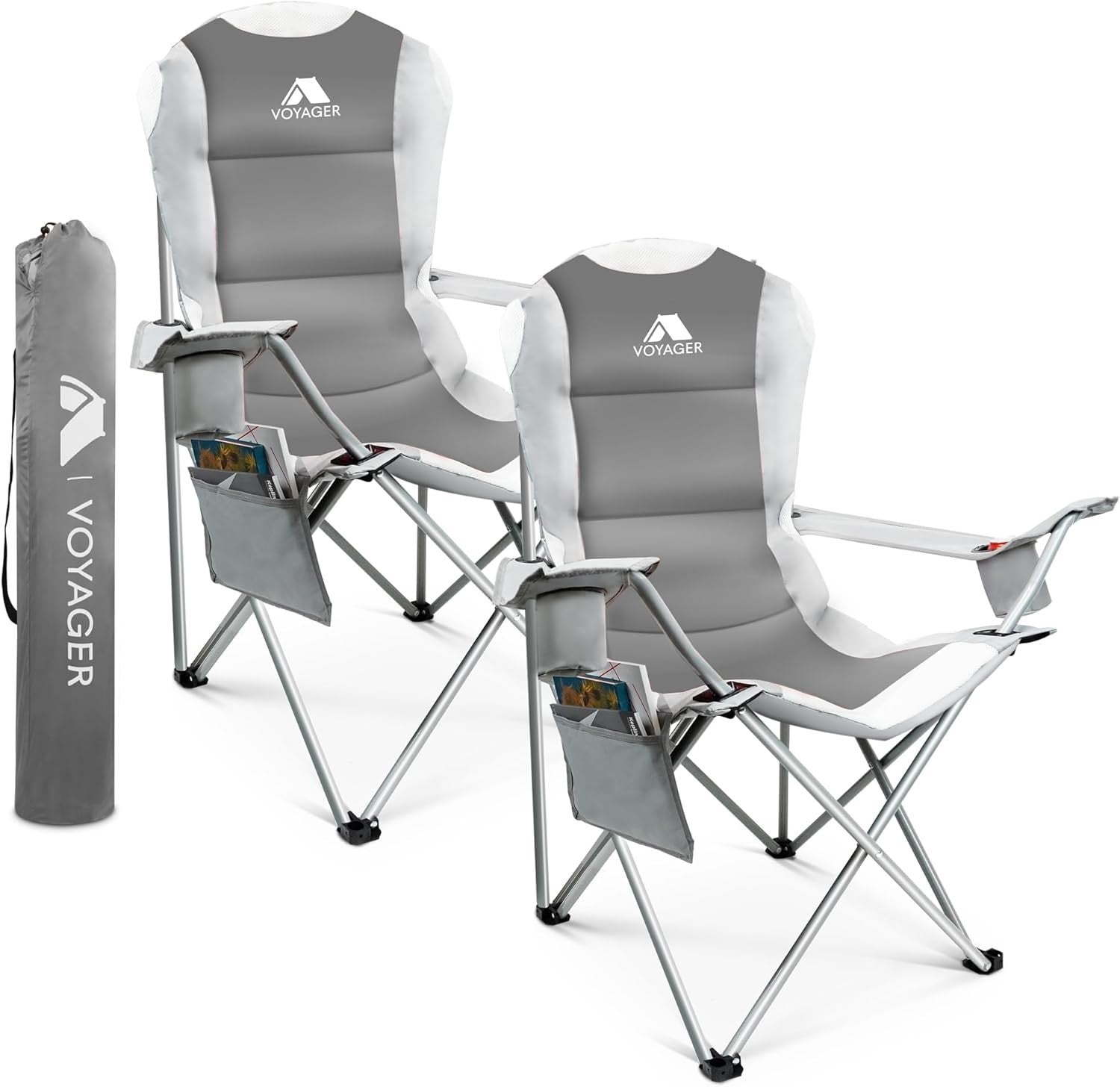 Folding Camping Chairs 2x Set w/ Cooler Bag Padded Seat Portable Outdoor - Kwikley