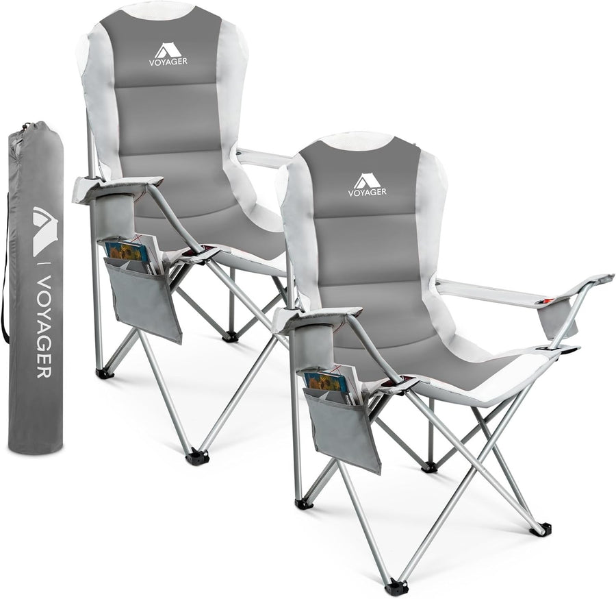 Folding Camping Chairs 2x Set w/ Cooler Bag Padded Seat Portable Outdoor - Kwikley