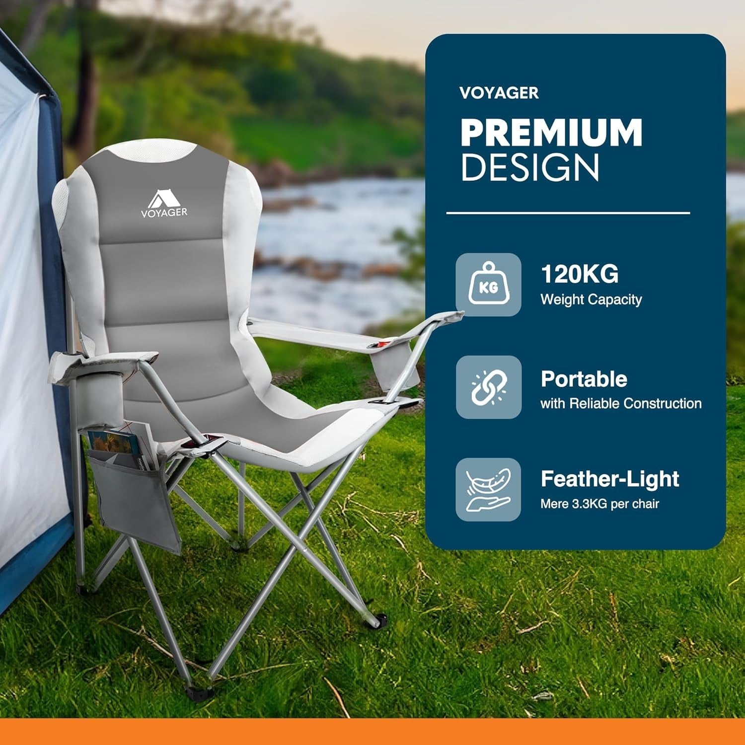Folding Camping Chairs 2x Set w/ Cooler Bag Padded Seat Portable Outdoor - Kwikley