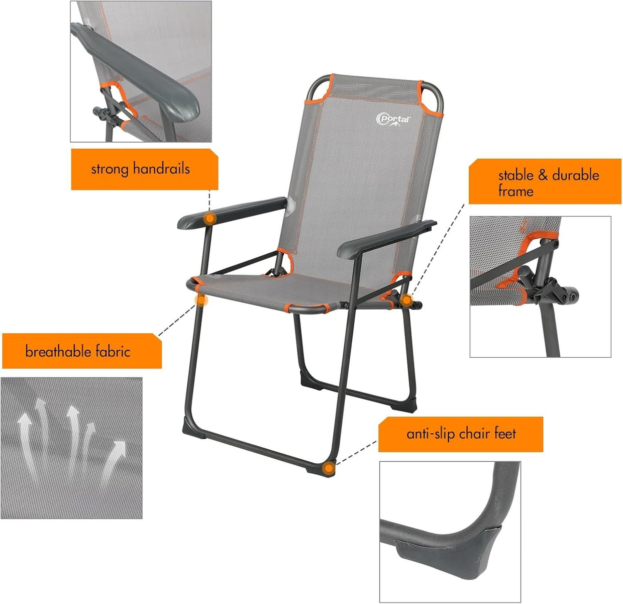 Folding Camping Chairs Set of 2 High Back Steel Frame 150KG Mesh Seat - Kwikley