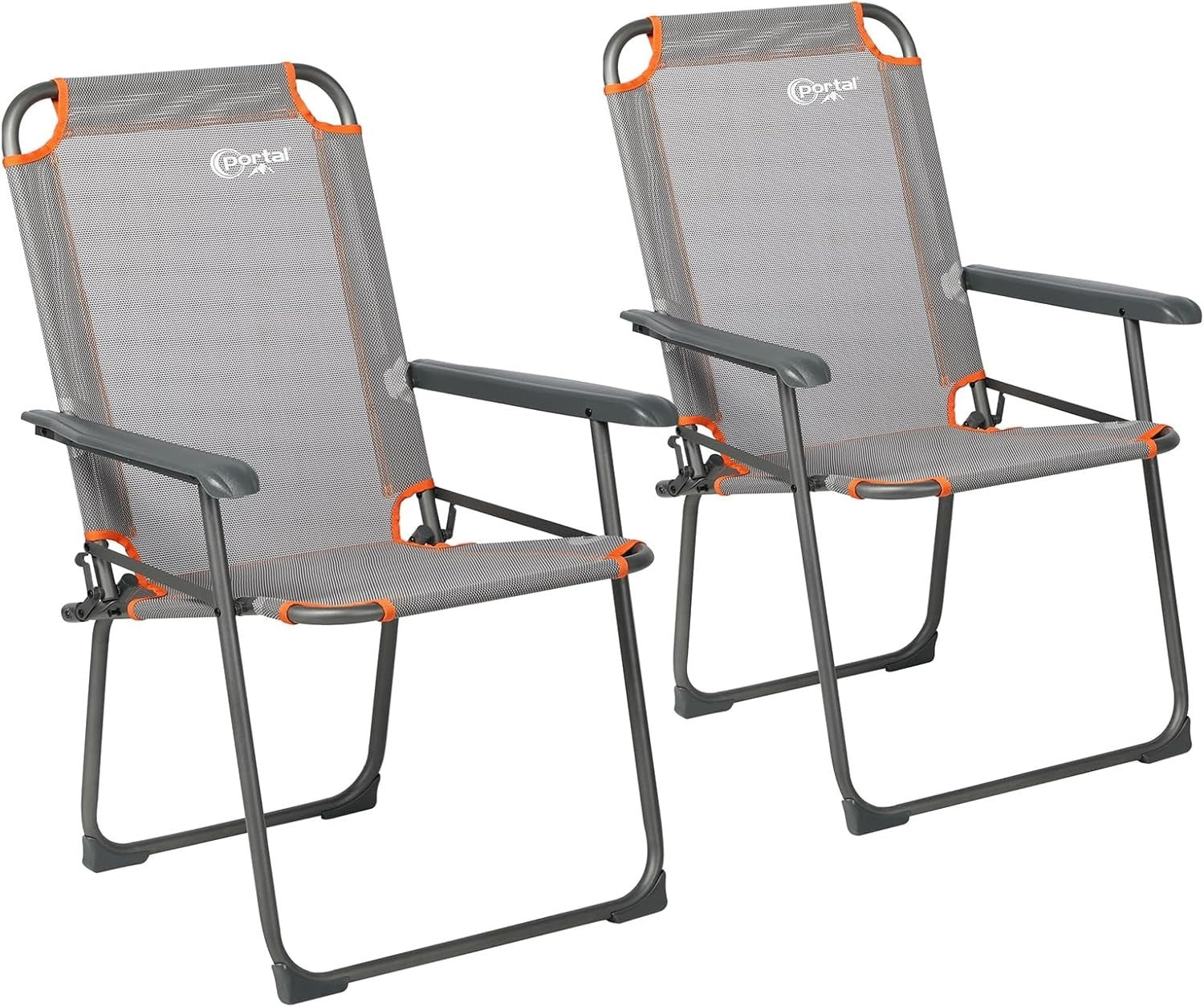 Folding Camping Chairs Set of 2 High Back Steel Frame 150KG Mesh Seat - Kwikley