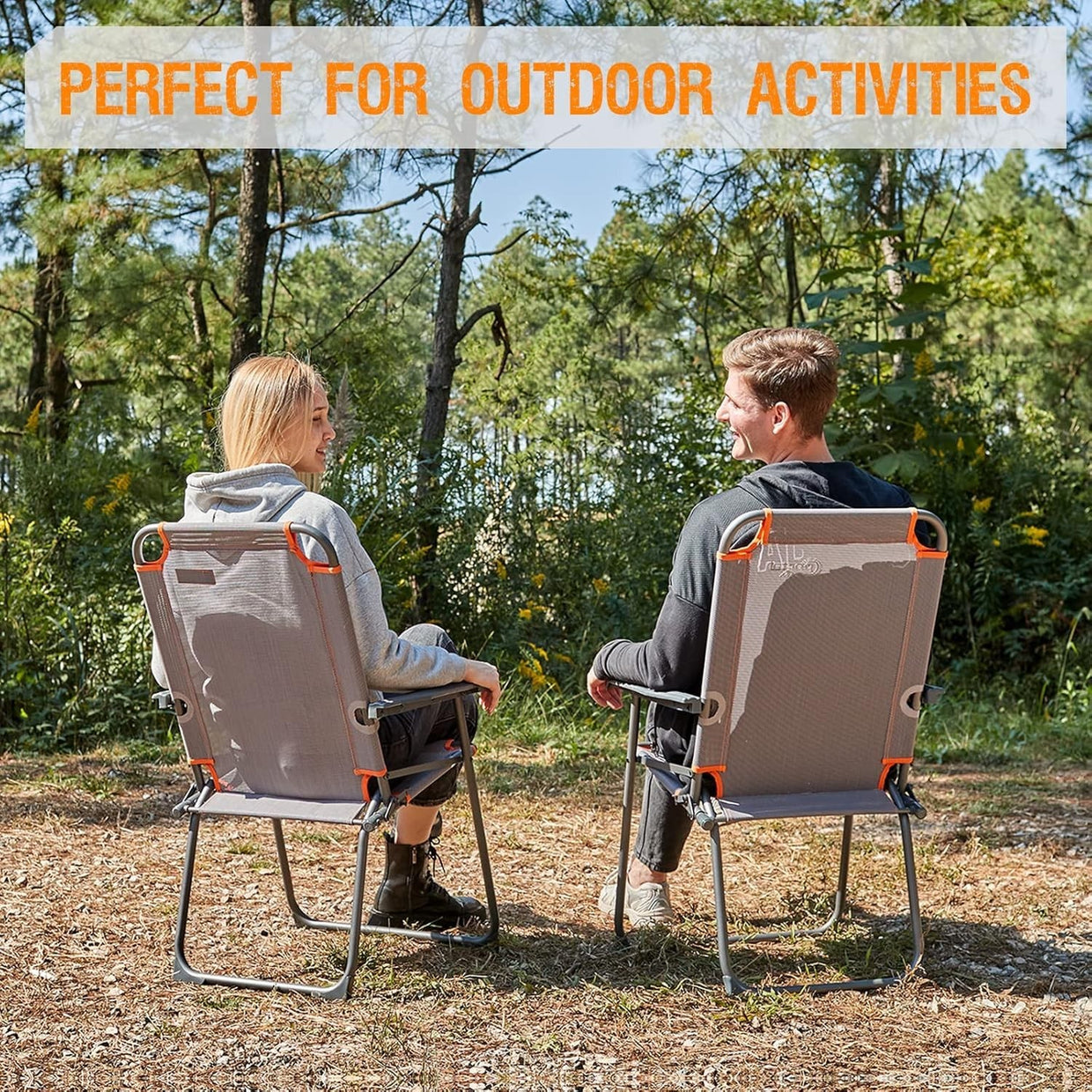 Folding Camping Chairs Set of 2 High Back Steel Frame 150KG Mesh Seat - Kwikley