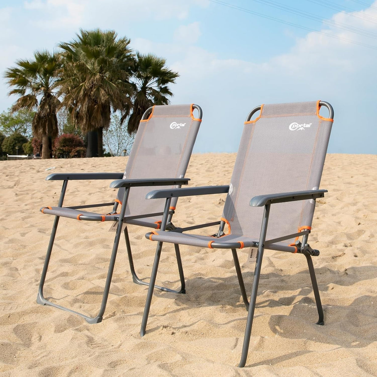 Folding Camping Chairs Set of 2 High Back Steel Frame 150KG Mesh Seat - Kwikley