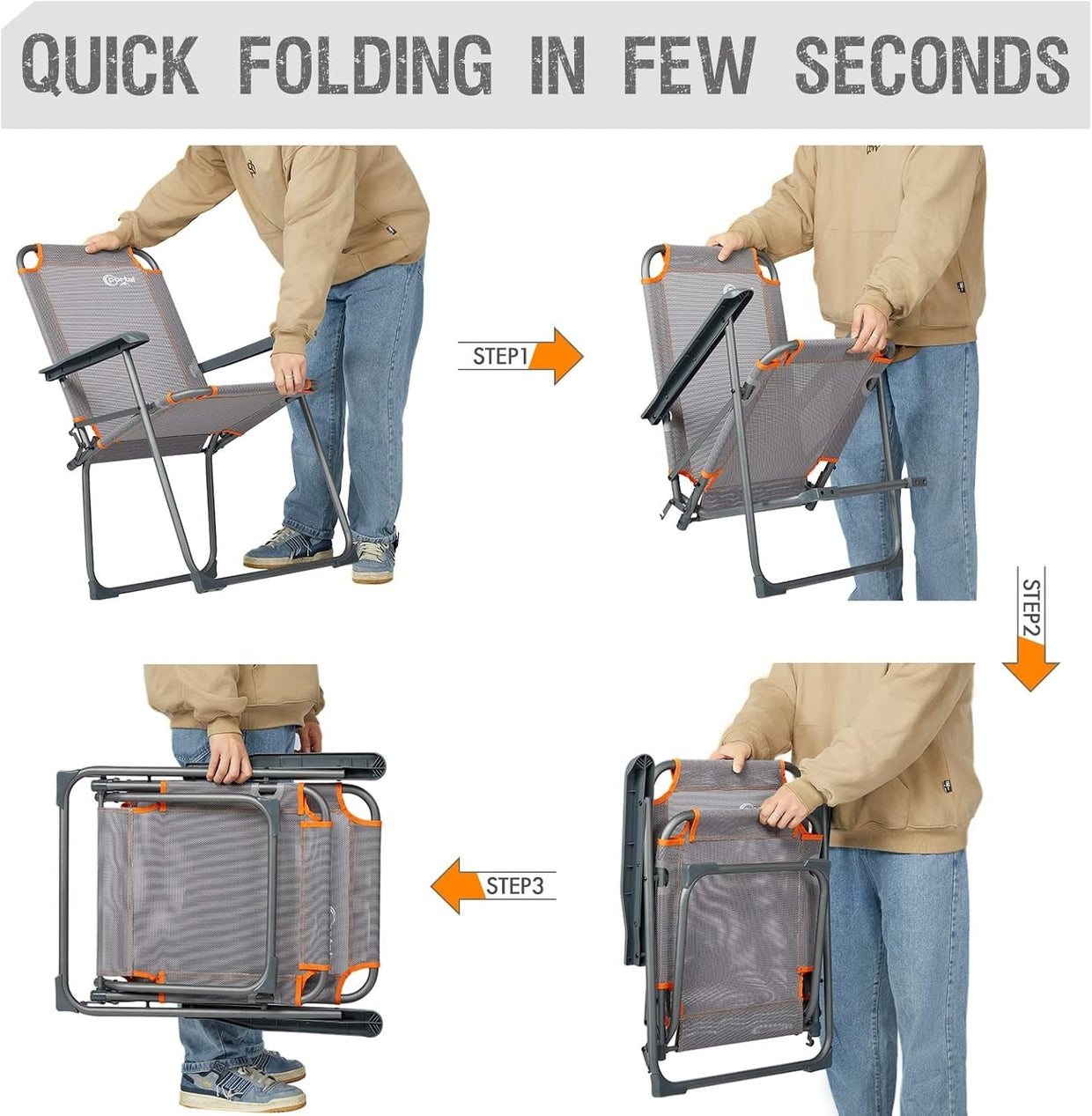 Folding Camping Chairs Set of 2 High Back Steel Frame 150KG Mesh Seat - Kwikley